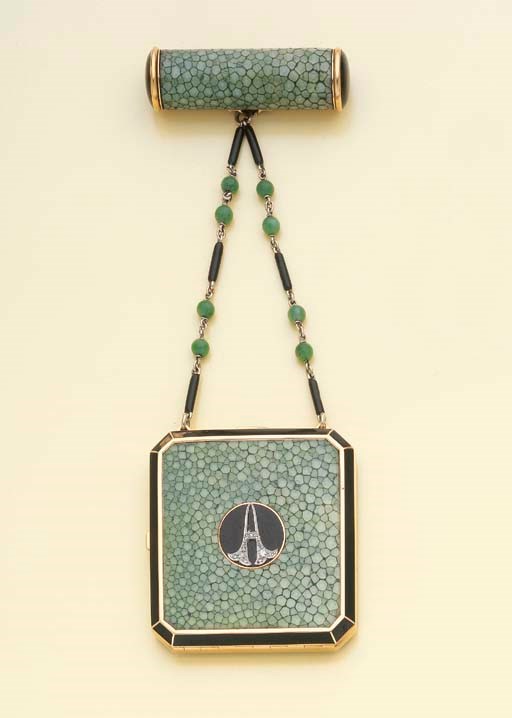 NECESSAIRE ART DECO GALUCHAT, JADE ET EMAIL, PAR ROBERT LINZELER
