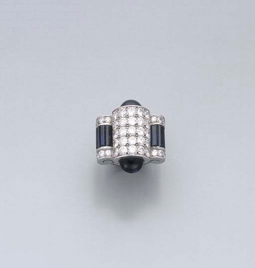 BAGUE ART DECO SAPHIRS ET DIAMANTS