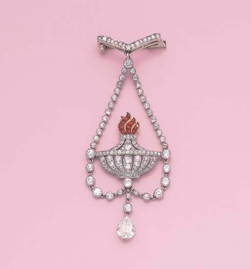 BROCHE BELLE EPOQUE RUBIS ET DIAMANTS