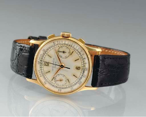 PATEK PHILIPPE. A FINE 18K GOLD CHRONOGRAPH WRISTWATCH