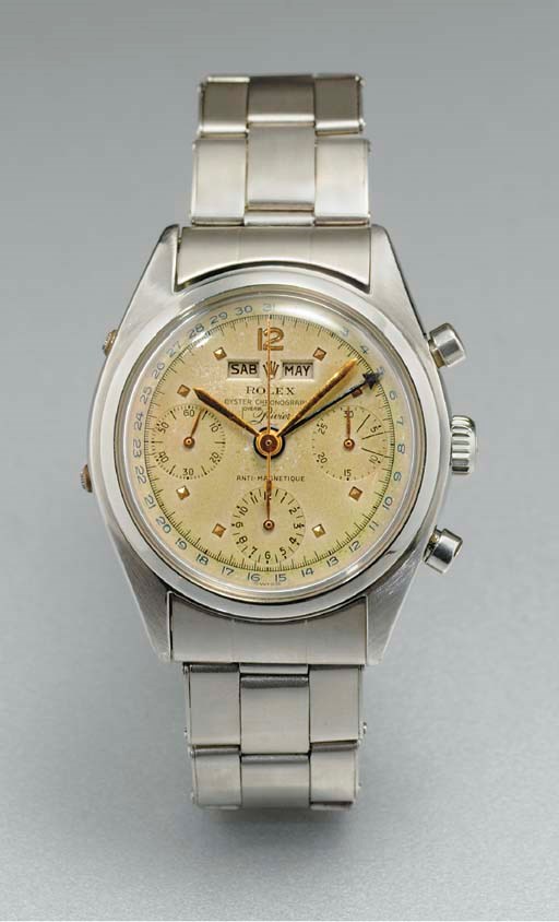 ROLEX. A RARE STAINLESS STEEL CHRONOGRAPH WRISTWATCH WITH BRACELET