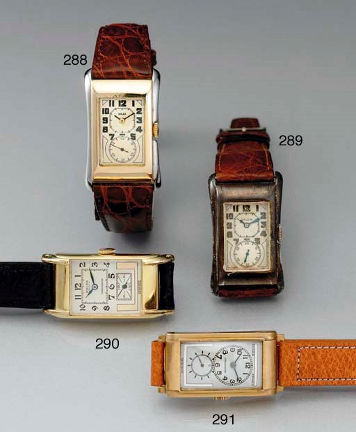 ROLEX. A 9K TWO-TONE GOLD FLARED RECTANGULAR WRISTWATCH