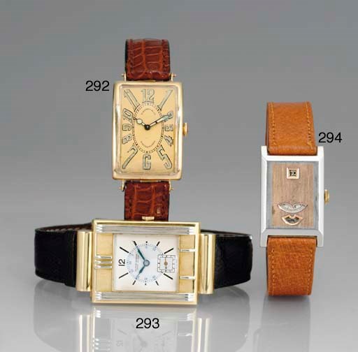ULYSSE NARDIN. A FINE AND IMPRESSIVE LARGE 18K YELLOW AND WHITE GOLD RECTANGULAR WRISTWATCH IN AN ENGLISH CASE