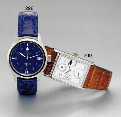 IWC. A FINE PLATINUM RECTANGULAR AUTOMATIC PERPETUAL CALENDAR WRISTWATCH WITH MOONPHASE
