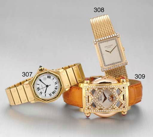 PATEK PHILIPPE. AN 18K GOLD AND DIAMOND-SET BRACELET WATCH