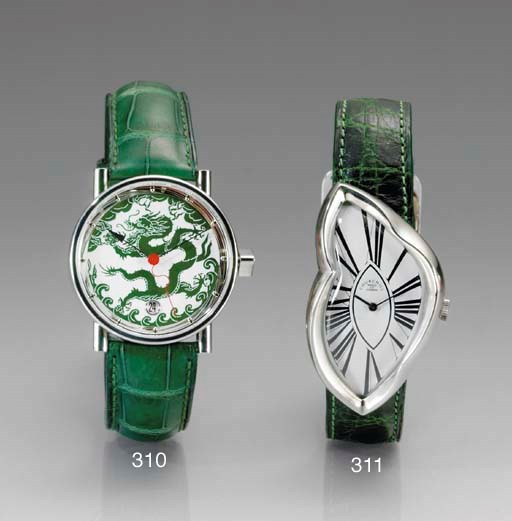 CHURCHILL. AN 18K WHITE GOLD ASYMMETRICAL CRASH-STYLE WRISTWATCH