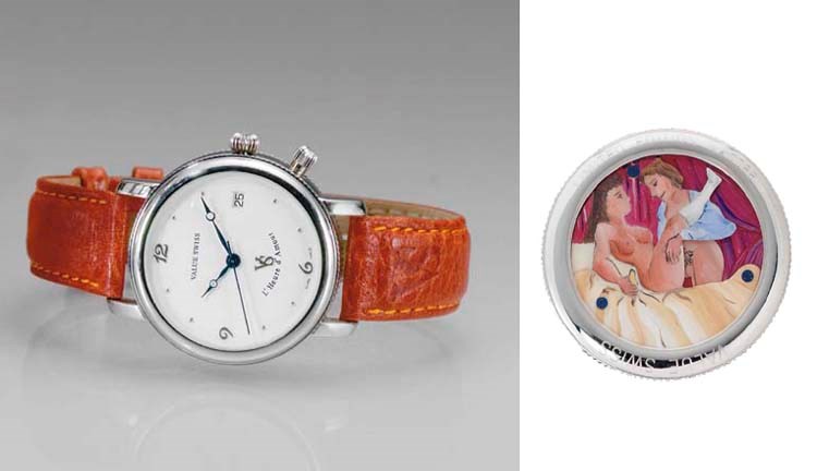 VALUE SWISS. A STAINLESS STEEL LIMITED EDITION WRISTWATCH WITH EROTIC AUTOMATON, DATE AND SWEEP SECONDS