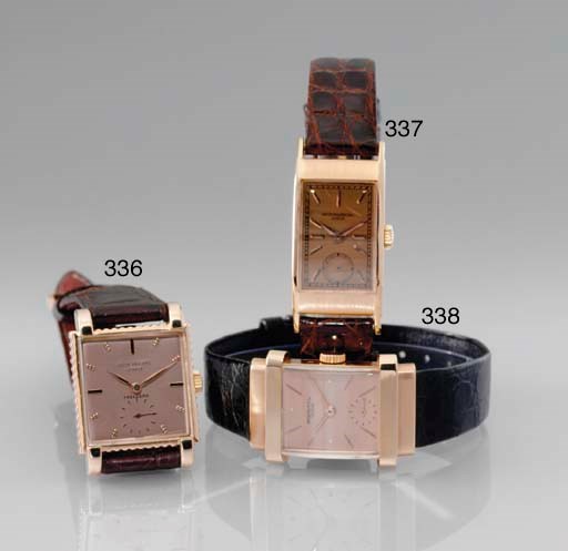 PATEK PHILIPPE. AN 18K PINK GOLD RECTANGULAR WRISTWATCH
