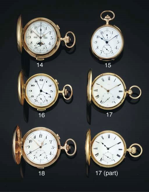 Invictor. A 14ct Gold Quarter Repeating triple calendar moonphase Full hunter watch with chronograph
