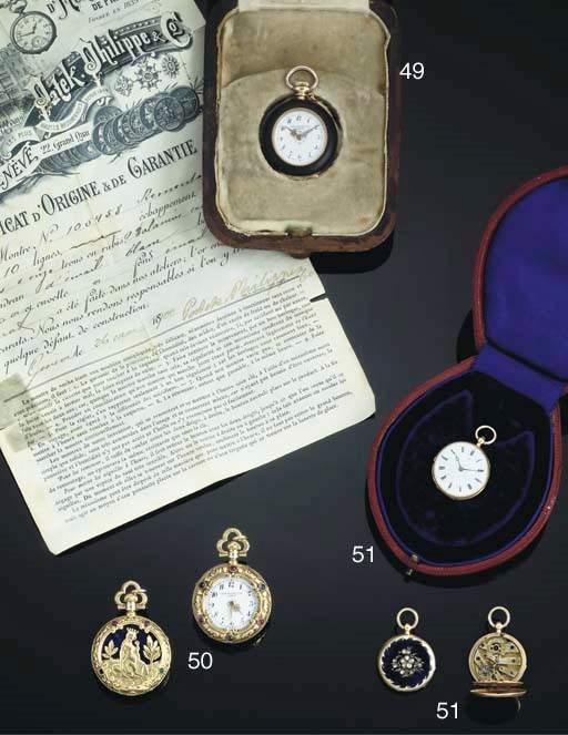 Patek Philippe. An Unusal Gold, Enamel and Precious Stone Set Fob Watch in associated case