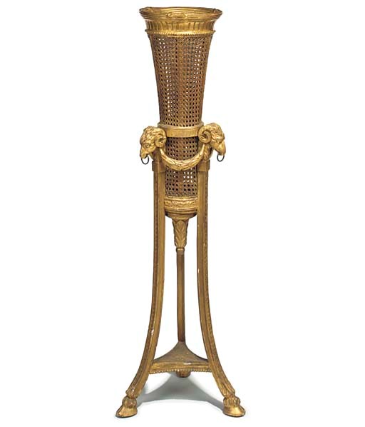 A French giltwood and wicker jardiniere and stand
