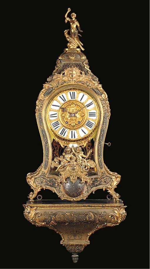 A brass and tortoiseshell inlaid bracket clock