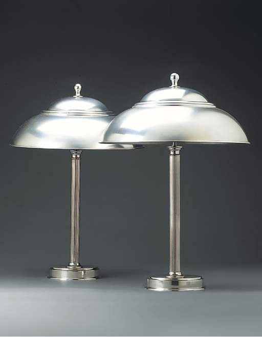 A pair silvered metal table lamps