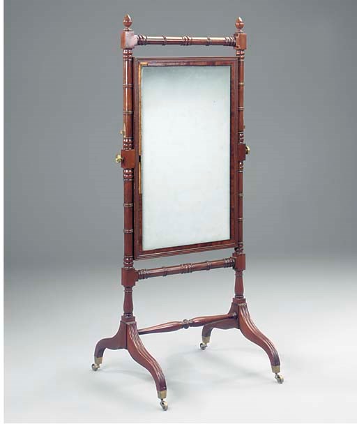 A REGENCY MAHOGANY CHEVAL MIRROR