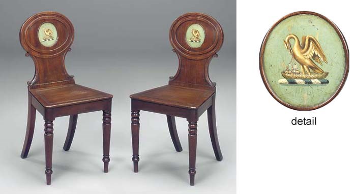 A PAIR OF REGENCY MAHOGANY HALL CHAIRS