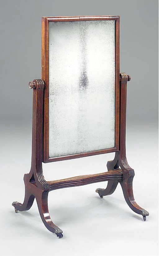 A REGENCY MAHOGANY CHEVAL MIRROR