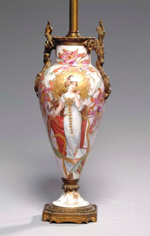 TWO CONTINENTAL PORCELAIN VASES MOUNTED AS LAMPS,