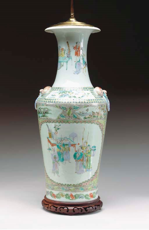 FOUR CHINESE EXPORT PORCELAIN VASES MOUNTED AS LAMPS,