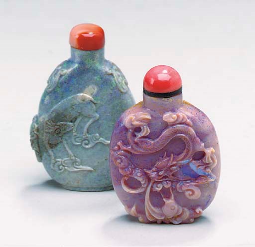 TWO OPAL SNUFF BOTTLES,