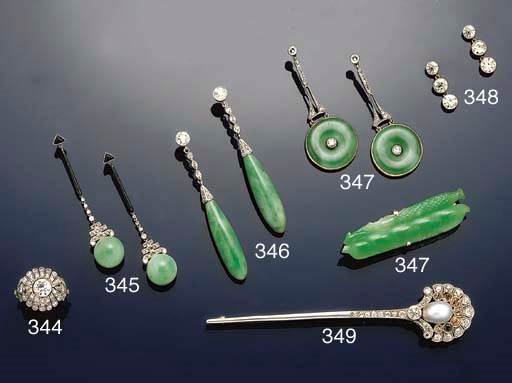 A pair of jadeite and diamond earpendants