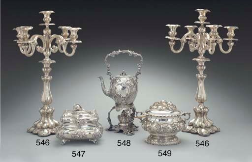 A CONTINENTAL SILVER KETTLE-ON STAND WITH BURNER
