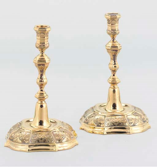 A PAIR OF AMERICAN GILT CANDLESTICKS