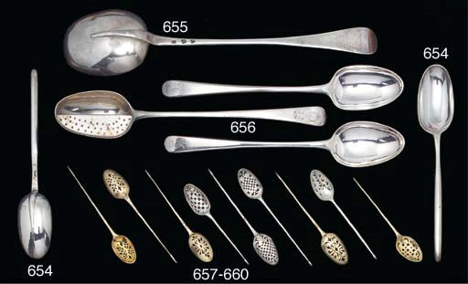 TWO GEORGE I SILVER MARROW SPOONS