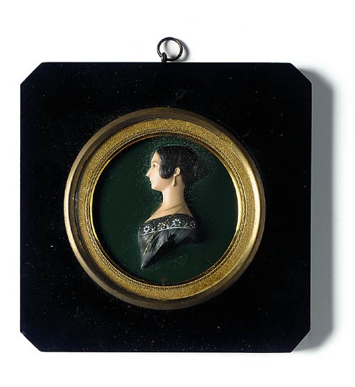 A VICTORIAN COLOURED WAX PORTRAIT RELIEF OF A LADY