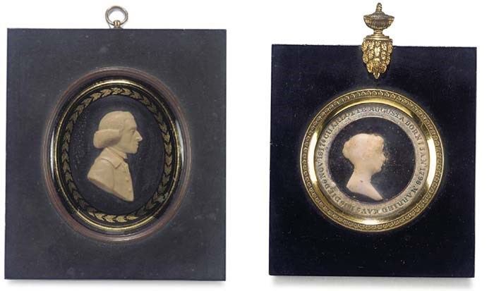 A GEORGE III COLOURED WAX PORTRAIT RELIEF OF WILLIAM DUTTON OF AMPTHILL, BEDFORDSHIRE