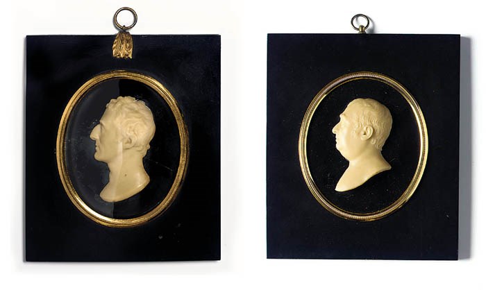 A MATCHED PAIR OF CREAM WAX PORTRAIT RELIEFS OF CHARLES JAMES FOX AND THE DUKE OF WELLINGTON