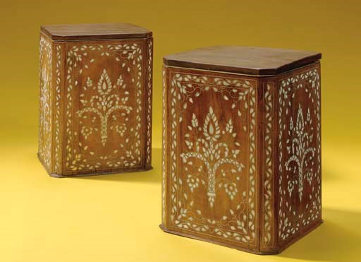 A PAIR OF GOANESE MOTHER-OF-PEARL-INLAID HARDWOOD JARDINIERES