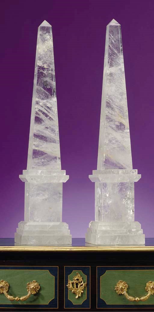 A PAIR OF ROCK CRYSTAL OBELISKS