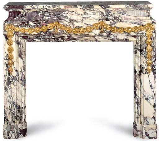 AN ORMOLU-MOUNTED BRECHE VIOLETTE MARBLE FIREPLACE