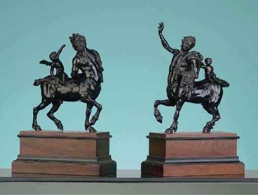A PAIR OF PATINATED-BRONZE MODELS OF THE FURIETTTI CENTAURS