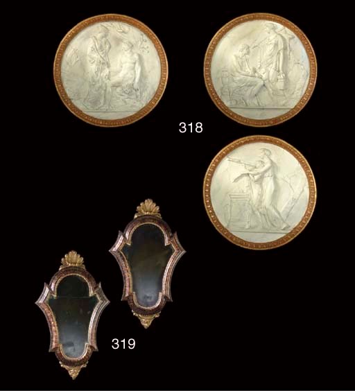 A PAIR OF TORTOISESHELL AND GILTWOOD MIRRORS**