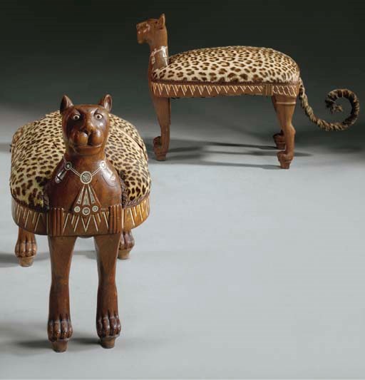 A PAIR OF IVORY AND MOTHER-OF-PEARL-INLAID EGYPTIAN REVIVAL WALNUT STOOLS**