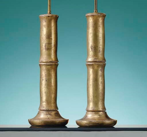 A PAIR OF GILTWOOD BAMBOO FORM LAMPS