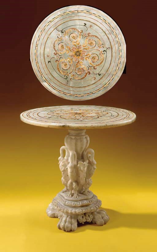 AN ITALIAN INLAID-ALABASTER CENTER TABLE