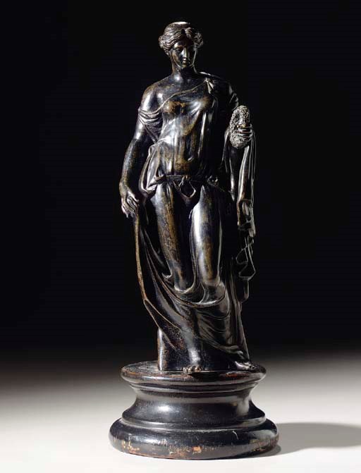 A FRENCH PATINATED-BRONZE FIGURE OF A WOMAN