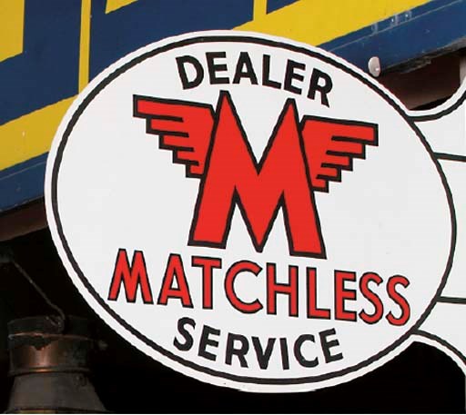 Matchless  - "Dealer Service"; a post-war printed aluminium advertising sign; double-sided; flange-mounting; c.1960s. 12x18ins.