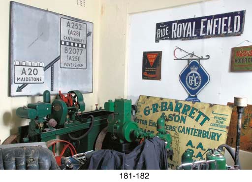 R.A. Lister - Dursley, Gloucester; A large double acting stationary pump engine; twin-cylinder mounted on a wheeled trolley; restored for display in decorative green livery; c.1910.