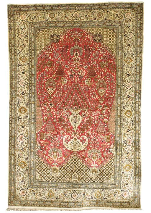 A SILK QUM PRAYER RUG
