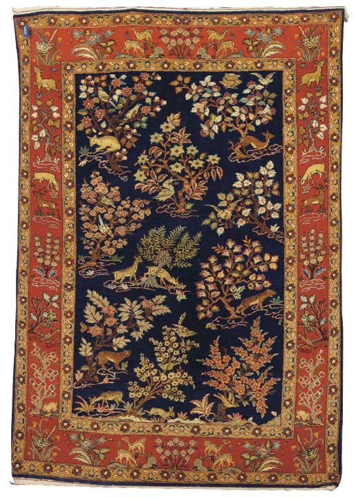 A Central Persian part-silk hunting rug