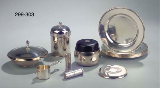 A Danish silver measure spoon and six coasters