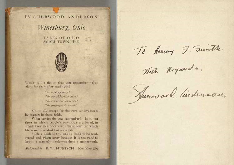 ANDERSON, Sherwood (1876-1941). Winesburg, Ohio. New York: B.W. Huebsch, 1919.
