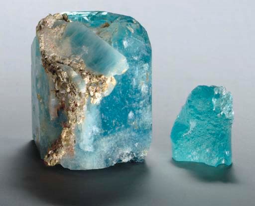 A PAIR OF AQUAMARINE ROUGH CRYSTALS, BY ANDREAS VON ZADORA