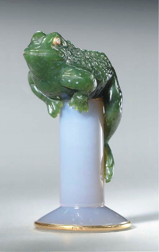 A NEPHRITE, CHALCEDONY AND DIAMOND FROG, BY ANDREAS VON ZADORA