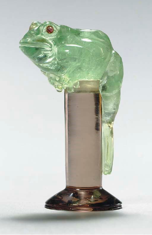A GREEN BERYL, RUBY AND SMOKY QUARTZ FROG SEAL, BY ANDREAS VON ZADORA