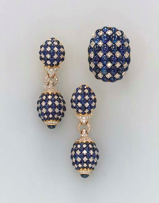 A SET OF SAPPHIRE, DIAMOND AND 18K GOLD JEWELRY