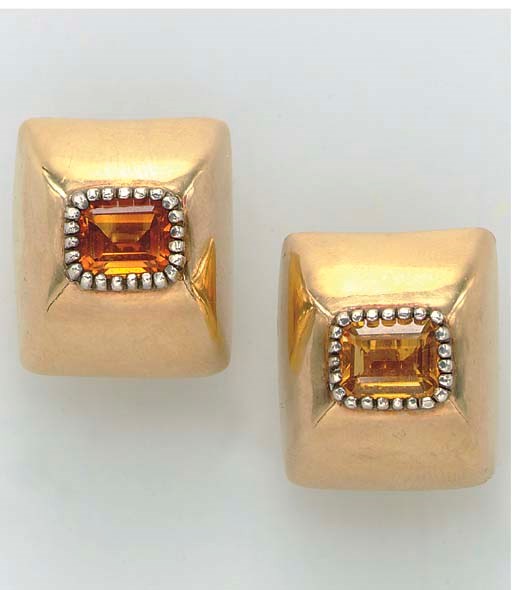 A PAIR OF CITRINE AND GOLD EAR CLIPS, BY MARILYN COOPERMAN